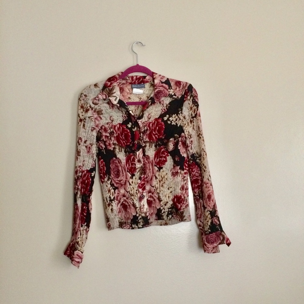 Burke Avenue Floral Accordion Button Up Blouse